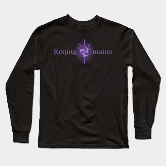 Keqing mains or コクセイメイン (Kokusei main) fan art for who mains Keqing with electro cat sword icon in electro purple english gift set 2 Long Sleeve T-Shirt by FOGSJ